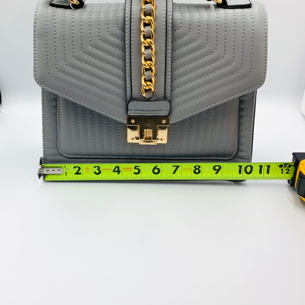 Cashmere Grey gold-tone chain top handle quilted satchel crossbody shoulder bag - Picture 11 of 15